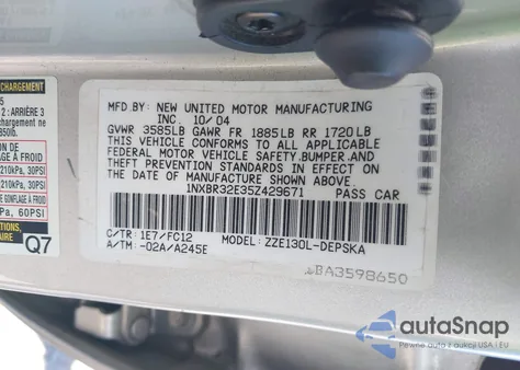 2005 Toyota Corolla S из США, поврежденный, VIN 1NXBR32E35Z429671